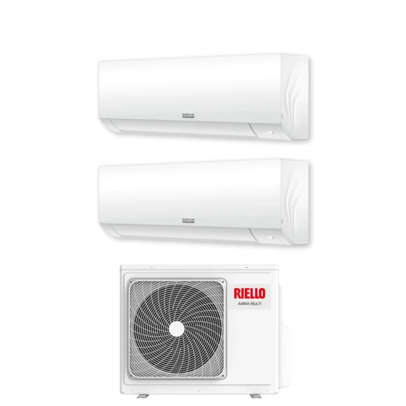 Riello Dual Split Inverter Klimaanlage AARIA PLUS I 9+12 Serie mit AARIA MULTI 250 PI R-32 integriertem Wi-Fi 9000+12000