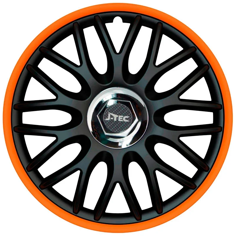 J-Tec, Satz Radzierblenden Orden R 16-Zoll Schwarz/Orange + Chrom Ringe, ABS, Chrom, Orange, Schwarz