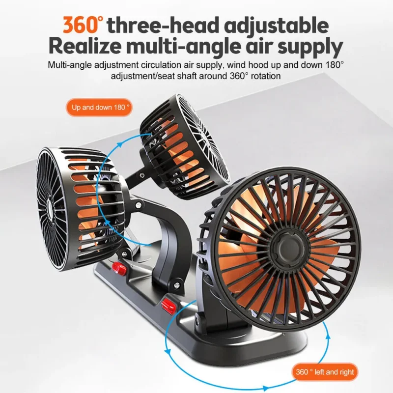 360° Verstellbarer Auto-Lüfter - 3-Kopf Automobil Elektroventilator - USB/12V/24V - 2 Geschwindigkeiten - Leises Kühlen für Zuhause, Schreibtisch, Büro & Auto | Karnz