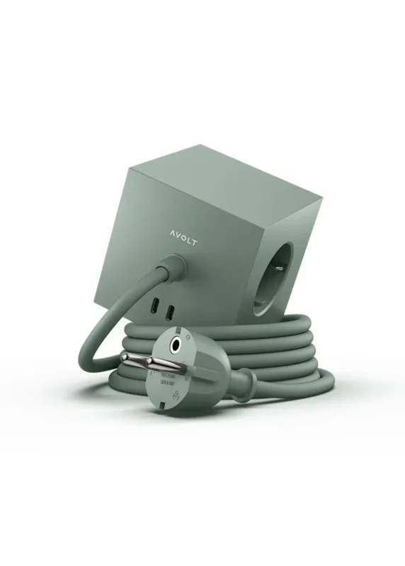 Square 1 Steckdosenleiste mit USB-C, oak green von Avolt