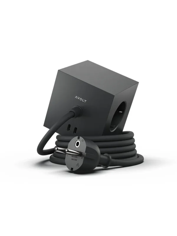 Square 1 Steckdose mit USB-C, Stockholm Black von Avolt