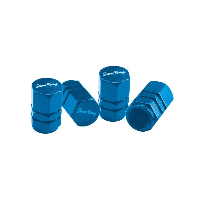 Simoni Racing, Ventilkappen Hexagonal - Blau - 4 Stück, Aluminium
