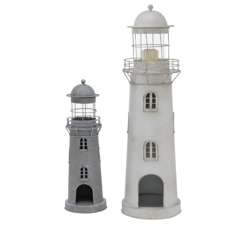BOLTZE Laterne Leuchtturm 2-teiliges Set Metall Glas grau weiß Usedlook Skandi Deko