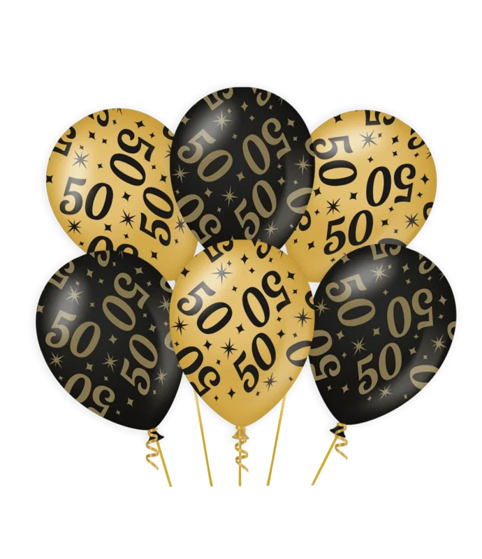 Ballonnen 50 Jaar Goud Zwart 30cm 6st van Paper Dreams koop je bij Partywinkel