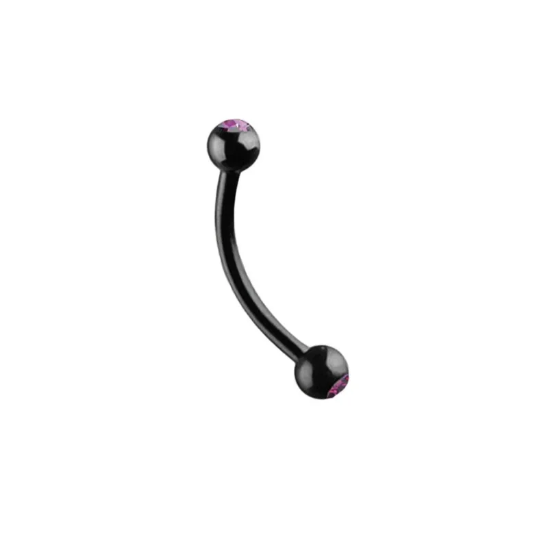 Banane Curved Barbell Piercing mit Kugeln schwarz aus Edelstahl mit Glitzerstein in Lila - chic - net.de