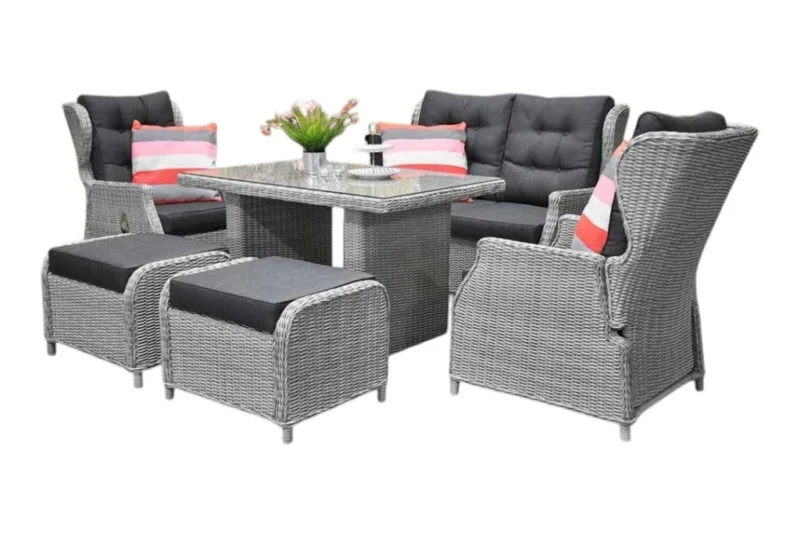 Barcelona Verstelbare Dining Loungeset 2-zits + 2 stoelen - Glas / Light Kobo Grey