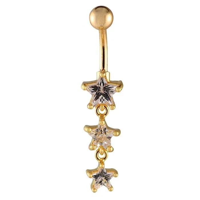 Bauchnabelpiercing golden drei Sterne weiße Zirkonia Stein Kugel Edelstahl - chic - net.de