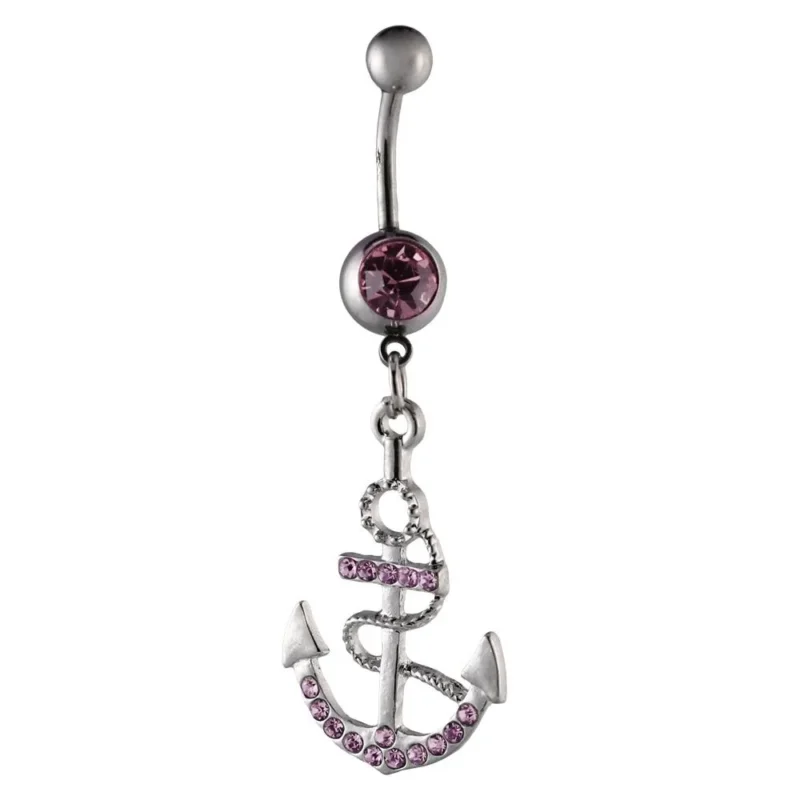 Bauchnabelpiercing silberfarben Anker rosa Zirkonia zwei Kugeln Edelstahl - chic - net.de
