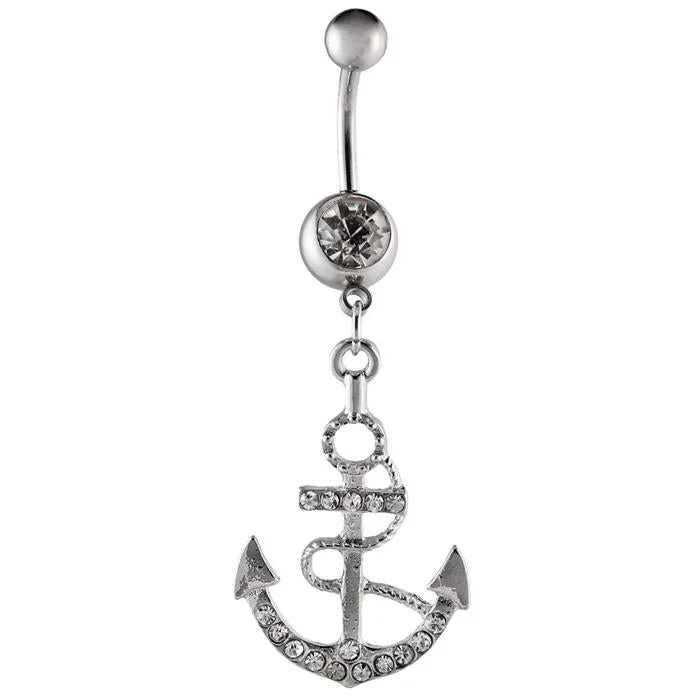Bauchnabelpiercing silberfarben Anker weiß Zirkonia zwei Kugeln Edelstahl - chic - net.de
