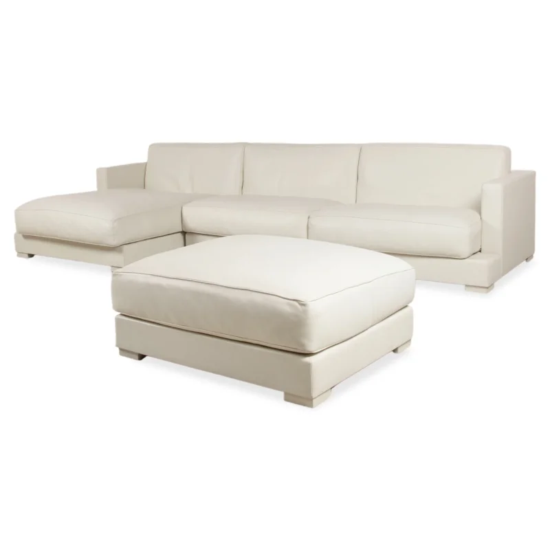 Baxter Leder Garnitur Ecksofa Hocker Weiß Creme Sofa Couch