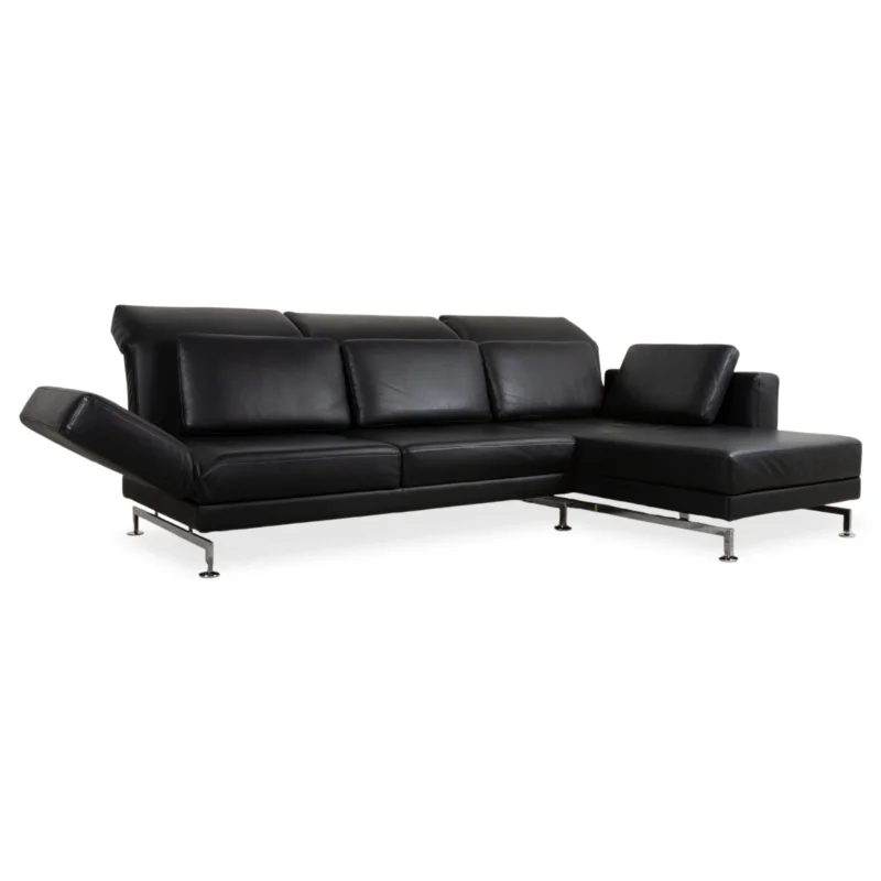 Brühl Moule Leder Chrom Ecksofa Schwarz Schlaffunktion Sofa Couch