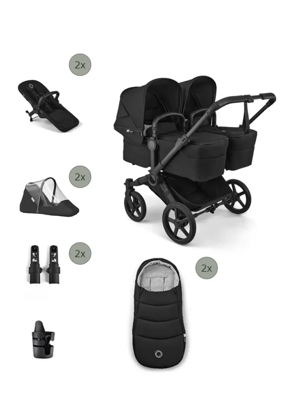Bugaboo 'Donkey 6 Twin' Bundle – Unverzichtbares Kinderwagen-Set Heritage Black