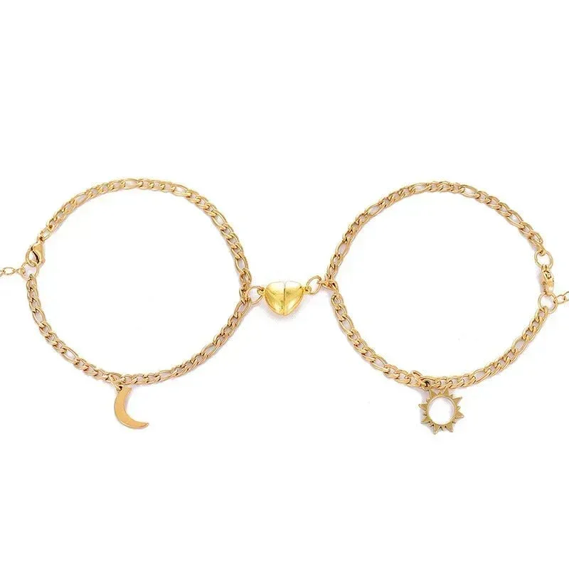 Karnz | Paare Magnetisches Herz Sonne & Mond Armband Set