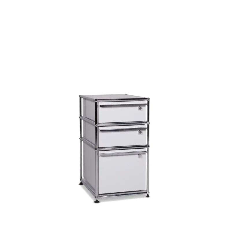 USM Haller Metall Sideboard Hellgrau mit drei Schubladen Chrom #10063