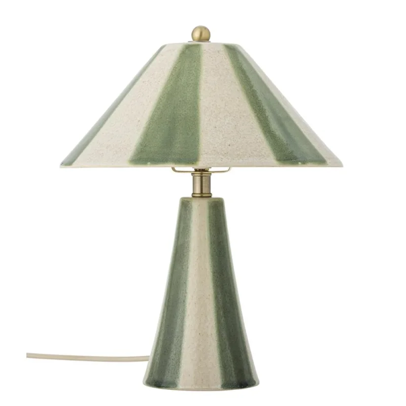 Bloomingville Olive Tischlampe bunt - handbemalte Steingutlampe mit E27 für Wohnzimmer & Schlafzimmer