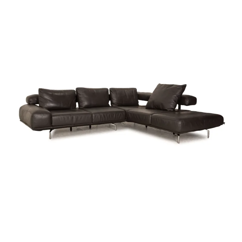 Ewald Schillig Brand Shine Leder Ecksofa Grau Anthrazit Recamiere Rechts elektrische Funktion