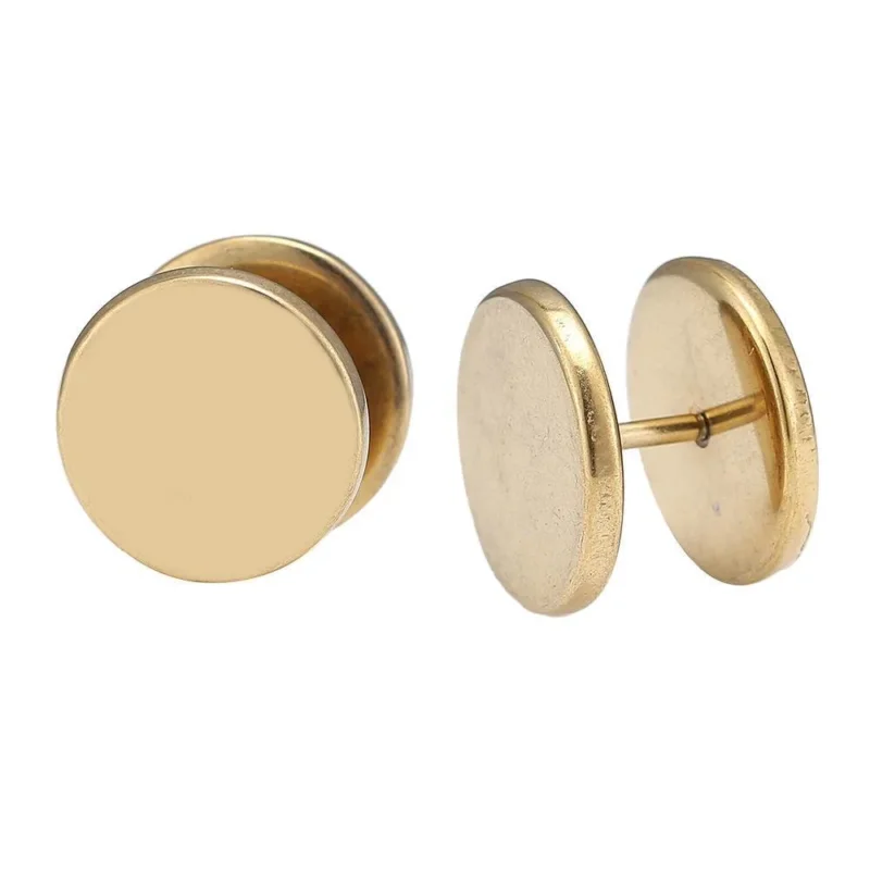 Fake Piercing Edelstahl Schraubverschluss Expander gold Farben Runde Platten 15 mm - chic - net.de