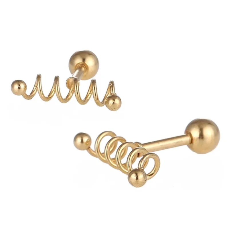 Fake Piercing Expander golden Spirale waagerecht mit Kugelaufsatz Schaubverschluss Edelstahl - chic - net.de