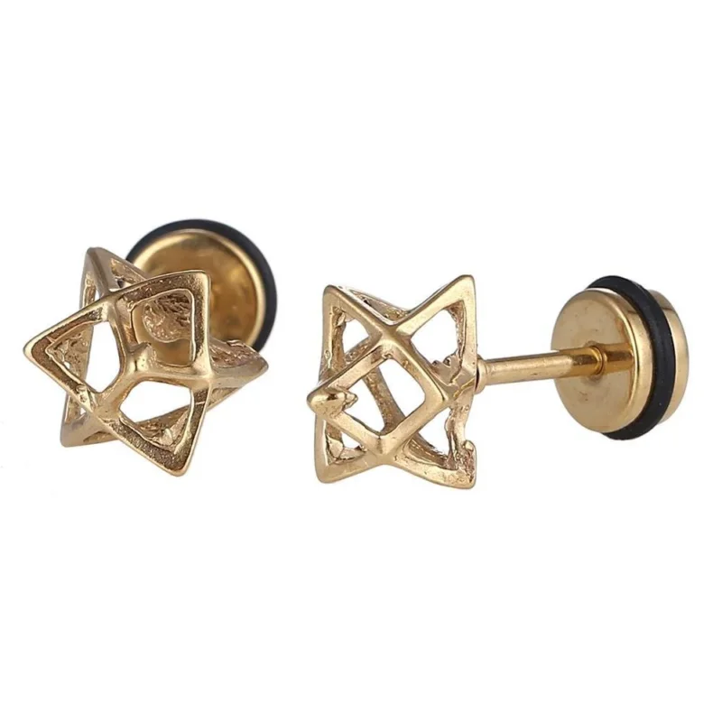 Fake Piercing Expander goldfarben Stern aus dreiecken 3D Schaubverschluss Edelstahl - chic - net.de