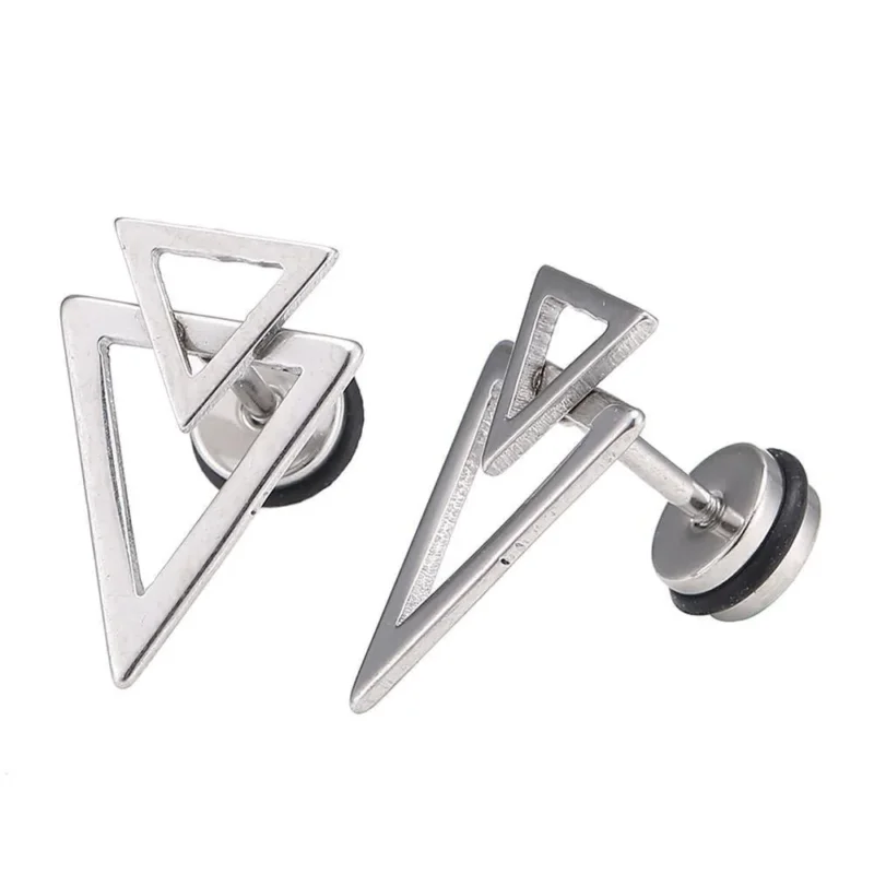 Fake Piercing Expander silberfarben spitzes Dreieck groß und klein Schaubverschluss - chic - net.de