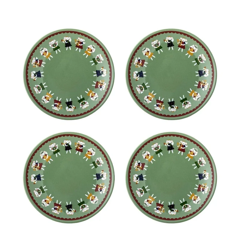 Bloomingville Peo Teller Grün Steingut 4er Set Weihnachtsteller 16 cm