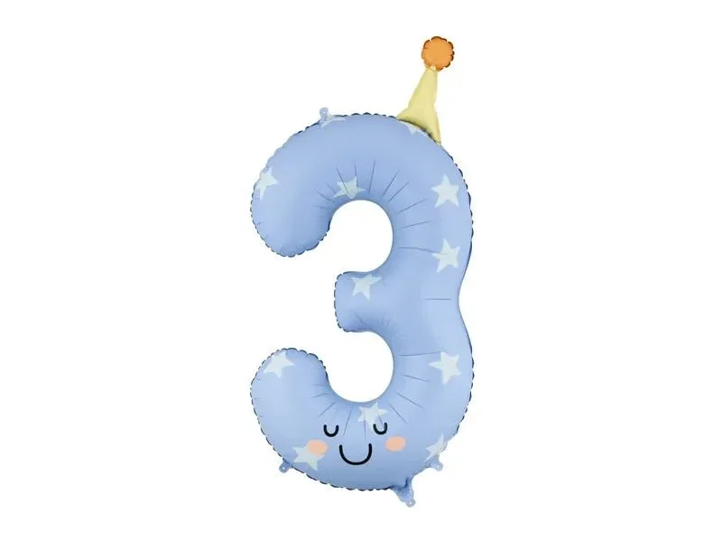 Folieballon met het cijfer "3", 86 cm, blauw van Partydeco koop je bij Partywinkel