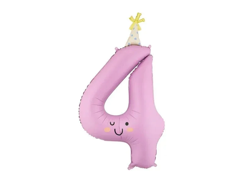 Folieballon met het cijfer "4", 86 cm, lavendelkleurig van Partydeco koop je bij Partywinkel