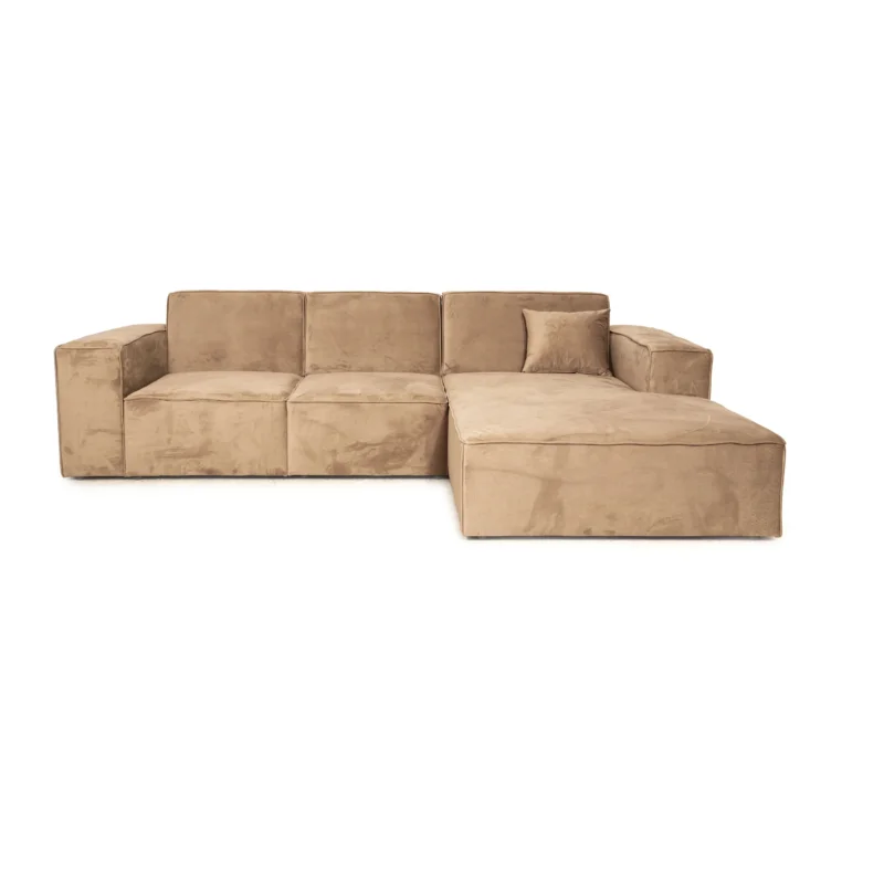 iconX STUDIOS Beluga Samt Stoff Ecksofa Beige Recamiere rechts