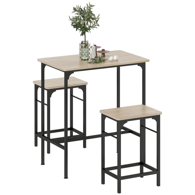 easycomfort easycomfort arredamento bar 3 pezzi con tavolo da cucina e 2 sgabelli da bar in legno e acciaio color legno e nero
