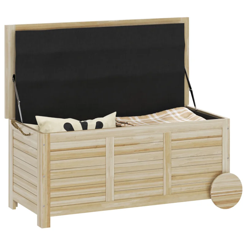 easycomfort easycomfort baule da esterno 185l a 2 ruote con telo interno e coperchio in legno di abete 110x50x50 cm color legno