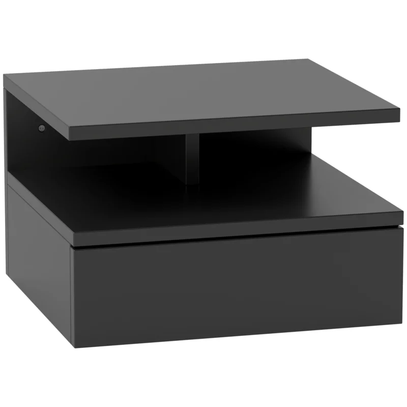 easycomfort easycomfort comodino sospeso per camera da letto con cassetto e mensola in legno 35x32x22 5cm nero