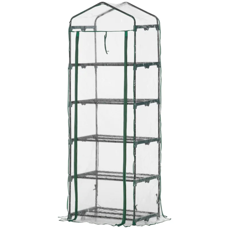easycomfort easycomfort mini serra da giardino e terrazza per piante a 5 ripiani in acciaio con copertura in pvc 69x49x193 cm verde