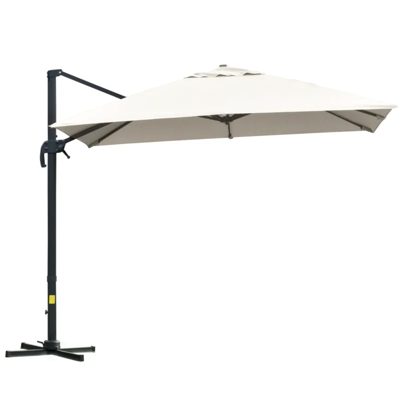 easycomfort easycomfort ombrellone a sbalzo 3x3 m inclinabile con manovella e base a croce in acciaio e poliestere bianco crema