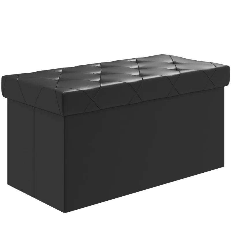 easycomfort easycomfort panca contenitore pieghevole da 84l coperchio imbottito e rivestimento finta pelle 76x38x38cm nero