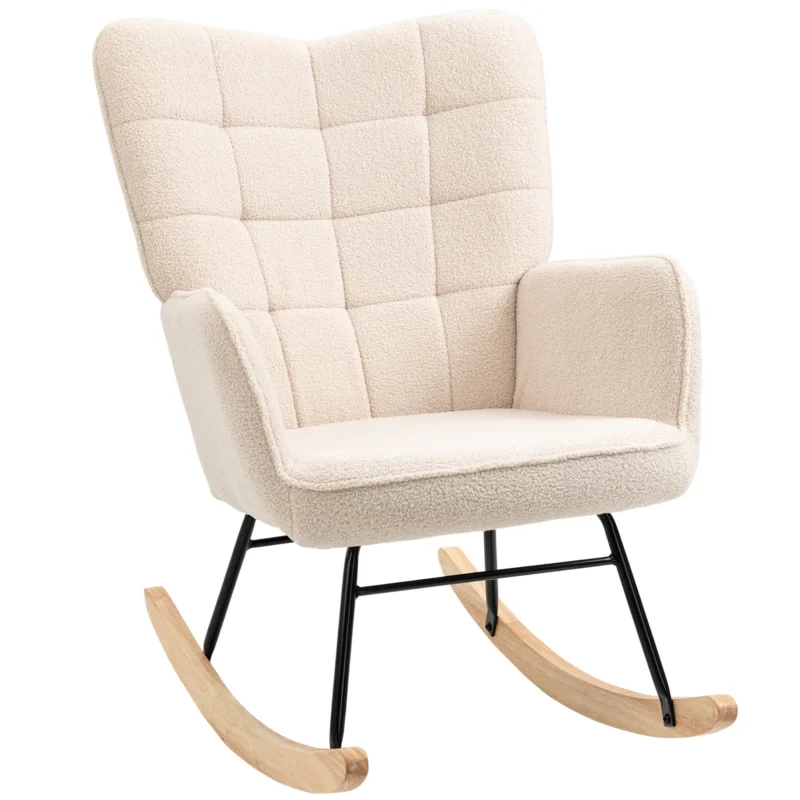 easycomfort easycomfort poltrona a dondolo imbottita in legno e acciaio per soggiorno e camera da letto 71x98x101 cm beige