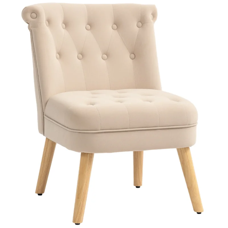 easycomfort easycomfort poltrona per salotto in velluto con seduta imbottita e trapuntata a bottoni 60x66x79 cm beige