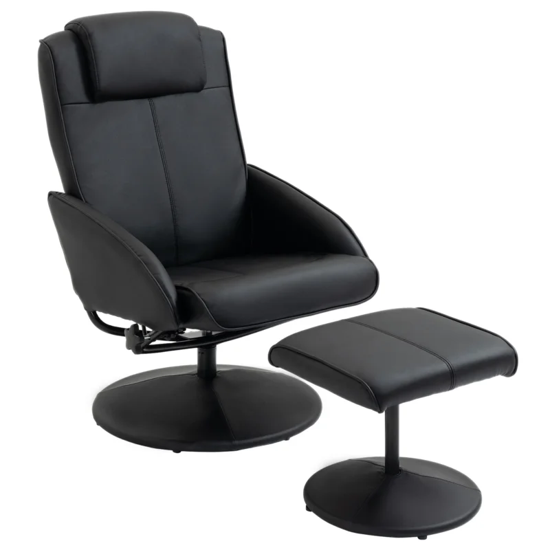 easycomfort easycomfort poltrona relax reclinabile con pouf poggiapiedi abbinato e rivestimento in finta pelle nero