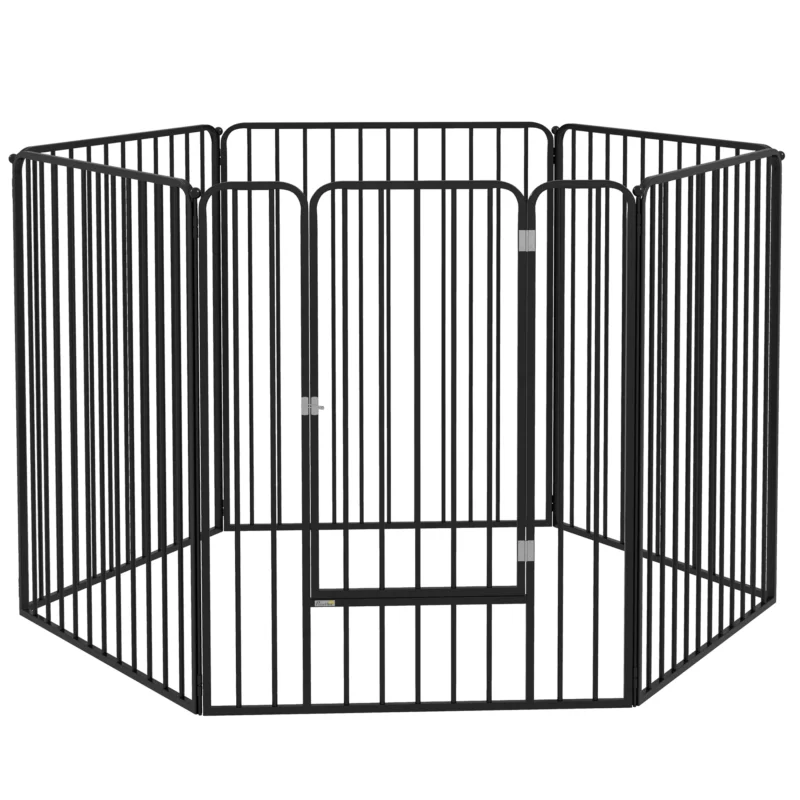 easycomfort easycomfort recinto per cani grandi a 6 pannelli modulabili in acciaio 164x83x100 cm nero