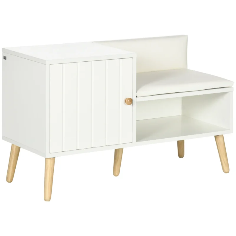easycomfort easycomfort scarpiera da ingresso con seduta imbottita e armadietto per 4 paia di scarpe 80x33x49cm bianco