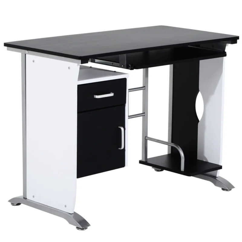 easycomfort easycomfort scrivania per computer con ripiano cassetto e armadietto in mdf e ferro 100x52x75 cm bianca e nera