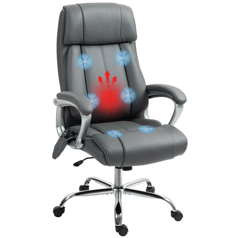 easycomfort easycomfort sedia da ufficio massaggiante a 6 punti e inclinabile in pelle pu e acciaio 66x72x113 121 cm grigio carbone
