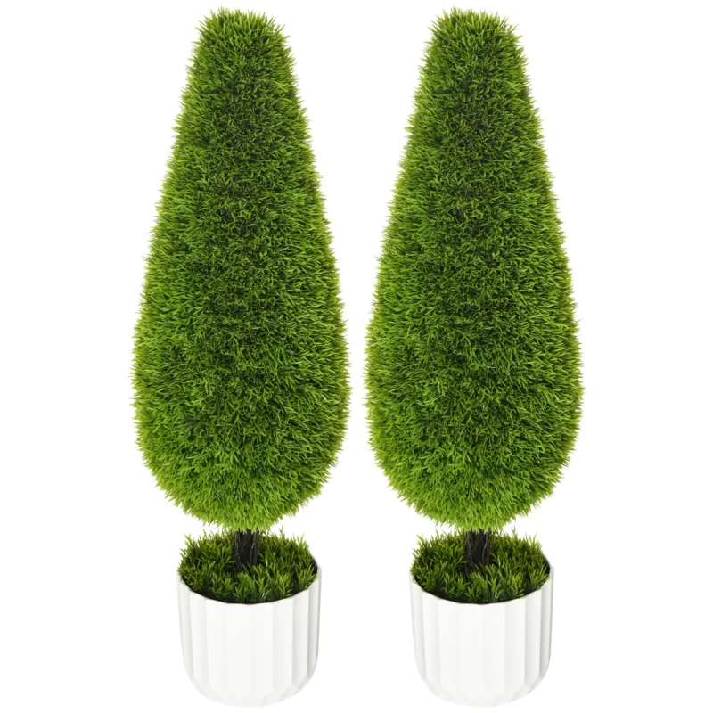 easycomfort easycomfort set 2 piante finte di cipresso con vasi 12x16 cm muschio e cemento in pe e plastica verde e bianco