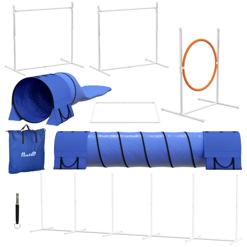 easycomfort easycomfort set agility dog 7 pezzi con fischietto e borsa da trasporto in plastica e abs 89x69x99 cm bianco arancione blu