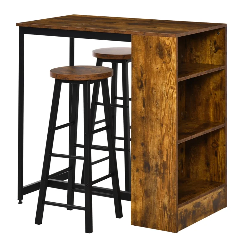 easycomfort easycomfort set bancone bar con 2 sgabelli alti stile industriale con mensole marrone rustico