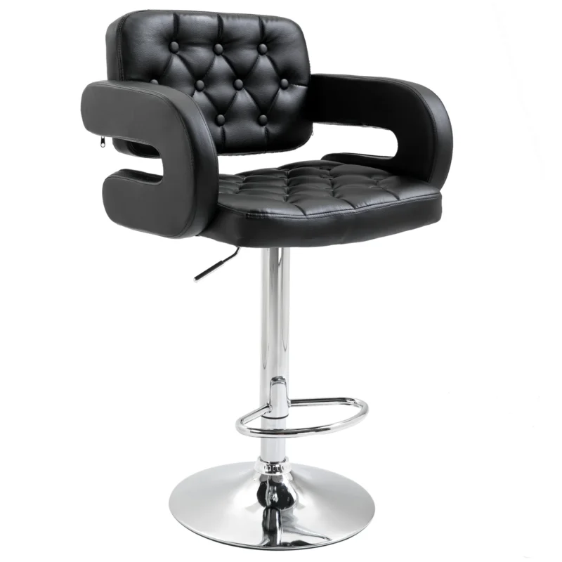 easycomfort easycomfort sgabello da bar alto con schienale e braccioli girevole con altezza regolabile e poggiapiedi finta pelle nera