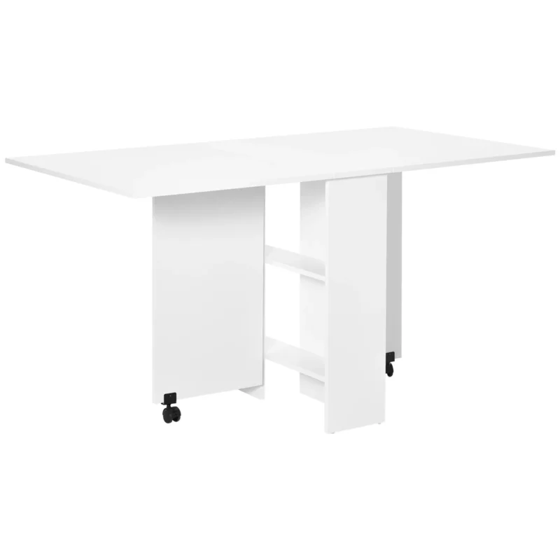 easycomfort easycomfort tavolo pieghevole salvaspazio 2 ripiani inferiori in legno tavolo richiudibile salvaspazio con ruote per 6 persone 75p x 140l x 74h cm bianco ean 8054111849241