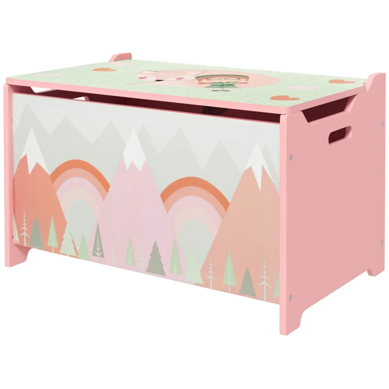 easycomfort easycomfortzonekiz baule portagiochi per bambini con coperchio e cerniera di sicurezza in mdf 60x37x39cm rosa