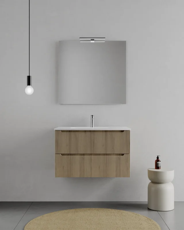 legnox consolle bagno legnox rigo 80 cm rovere con 2 cassetti lavabo specchio e lampada
