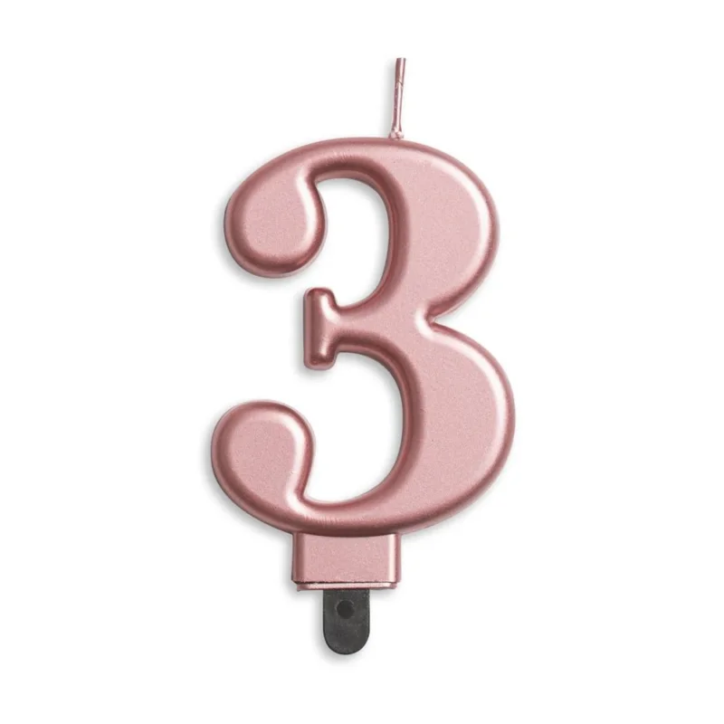 Kaars 3 Jaar Rose Goud Metallic 8cm van WeFiesta koop je bij Partywinkel
