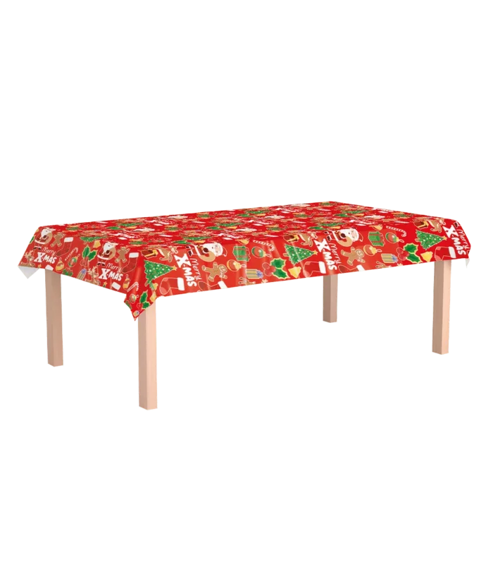 Kerst Tafelkleed Rood Kerstfiguren 2,74m van Paper Dreams koop je bij Partywinkel